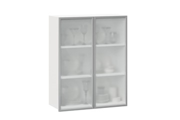 Шкаф кухонный высокий 800, Шервуд, со стеклом ЛД 281.461.000.129, белый/серый в Ангарске