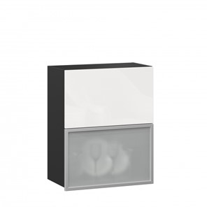 Кухонный шкаф 600 горизонтальный Шервуд, ЛД 281.971.000.086, со стеклом, черный/белый глянец в Ангарске