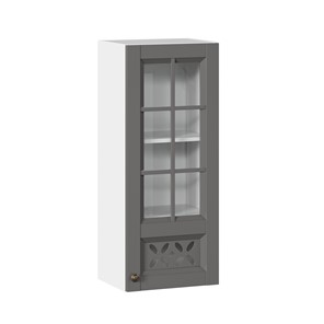 Кухонный шкаф Амели-3 400 высокий со стеклом ЛД 299.420.000.040, Белый/Оникс серый в Ангарске