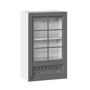 Шкаф на кухню Амели-3 600 высокий со стеклом ЛД 299.450.000.046, Белый/Оникс серый в Ангарске