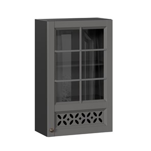 Кухонный шкаф Амели-3 600 высокий со стеклом ЛД 299.450.000.048, Черный/Оникс серый в Ангарске