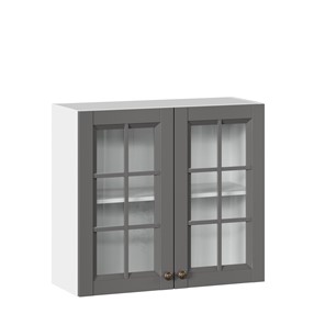 Кухонный шкаф Амели-3 800 со стеклом ЛД 299.360.000.034, Белый/Оникс серый в Ангарске