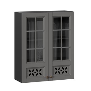 Навесной шкаф Амели-3 800 высокий со стеклом ЛД 299.460.000.052, Черный/Оникс серый в Ангарске