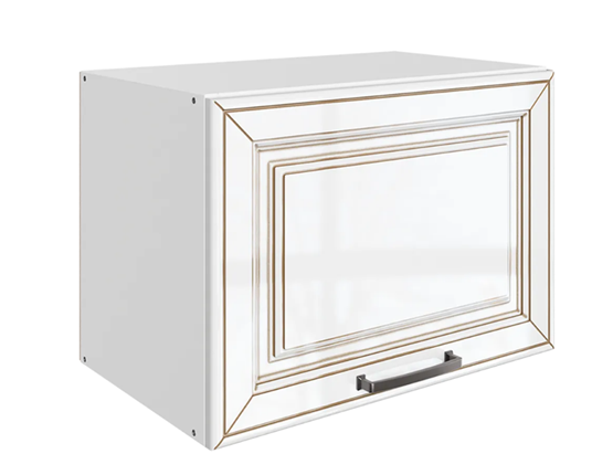 Навесной кухонный шкаф Атланта L500 Н360 (1 дв. гл.) эмаль (белый/белый глянец патина золото) в Ангарске - изображение