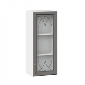 Кухонный шкаф Джелатто 400 высокий со стеклом ЛД 241.420.000.110, Белый/Оникс серый в Ангарске