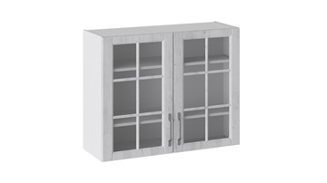 Навесной кухонный шкаф Прованс (Белый глянец/Санторини светлый) со стеклом В_72-90_2ДРс в Ангарске