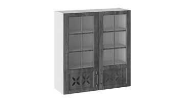 Кухонный навесной шкаф Прованс (Белый глянец/Санторини темный) cо стеклом В_96-90_2ДРДс в Ангарске