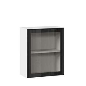 Навесной кухонный шкаф со стеклом 600 Индиго ЛД 298.350.000.105, Белый/Чёрный в Ангарске