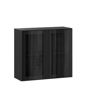 Шкаф навесной со стеклом 800 Индиго ЛД 298.360.000.149, Чёрный/Чёрный в Ангарске