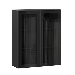 Навесной кухонный шкаф высокий со стеклом 800 Индиго ЛД 298.460.000.156, Чёрный/Чёрный в Ангарске