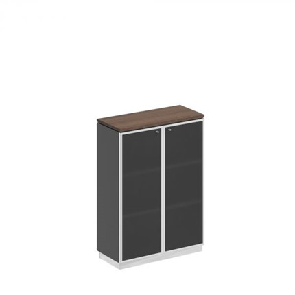Шкаф для документов средний со стеклянными дверьми в рамке Bravo, дуб гладстоун/антрацит премиум (90х40х124,6) в Ангарске - изображение