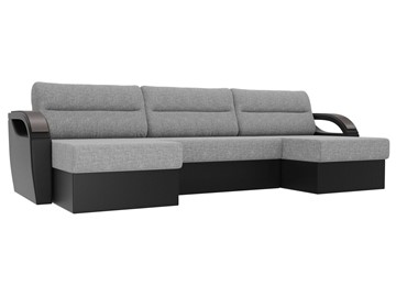 Большой П-образный диван Форсайт, Серый/Черный (рогожка/экокожа) в Ангарске