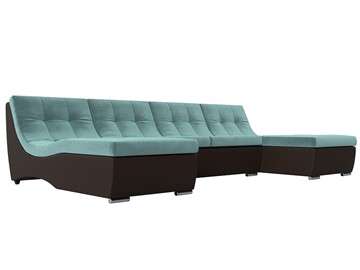 П-образный диван Монреаль, Бирюзовый\Коричневый (Велюр\Экокожа) в Ангарске - предосмотр