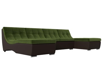 Большой П-образный диван Монреаль, Зеленый\Коричневый (Микровельвет\Экокожа) в Ангарске
