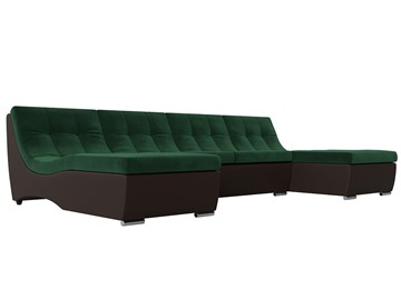 П-образный диван Монреаль, Зеленый\Коричневый (Велюр\Экокожа) в Ангарске
