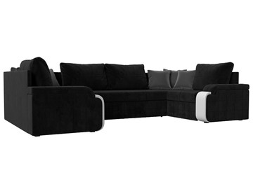 Большой П-образный диван Николь, Черный/Белый/Серый (велюр/экокожа) в Ангарске
