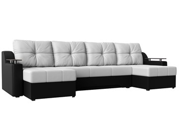 Большой П-образный диван Сенатор, Белый/Черный (Экокожа) боннель в Ангарске
