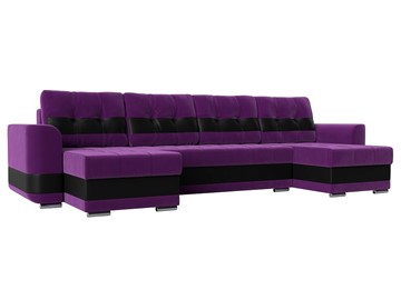 П-образный диван Честер, Фиолетовый/черный (вельвет/экокожа) в Ангарске