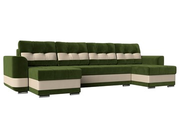 П-образный диван Честер, Зеленый/бежевый (вельвет/экокожа) в Ангарске