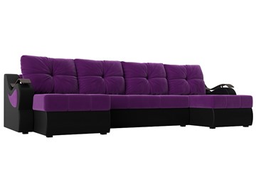 П-образный диван Меркурий П, Фиолетовый/черный (вельвет/экокожа) в Ангарске