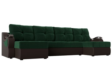 П-образный диван Меркурий П, Зеленый\Коричневый (Велюр\Экокожа) в Братске