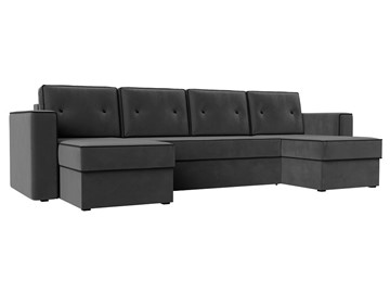 Большой П-образный диван Принстон, Серый\Черный (Велюр) боннель в Ангарске