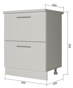 Кухонная тумба 2 ящика Н2Я 60, Серый/Антрацит в Ангарске