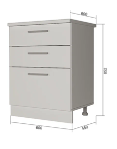Кухонная тумба 3 ящика Н3Я 60, Серый/Белый в Ангарске