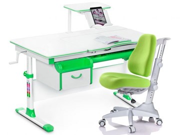 Комплект растущая парта + стул Mealux EVO Evo-40 Z (арт. Evo-40 Z + Y-528 KZ) / (стол+полка+кресло+чехол)/ белая столешница / цвет пластика зеленый в Ангарске
