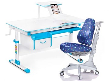 Комплект растущая парта + стул Mealux Mealux EVO Evo-40 BL (арт. Evo-40 BL + Y-528 F) / (стол+полка+кресло) / белая столешница / цвет пластика голубой в Ангарске