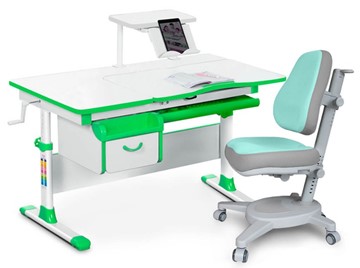 Комплект растущая парта + стул Mealux EVO Evo-40 Z (арт. Evo-40 Z + Y-110 TG) / (стол+полка+кресло) / белый, зеленый, серый в Ангарске