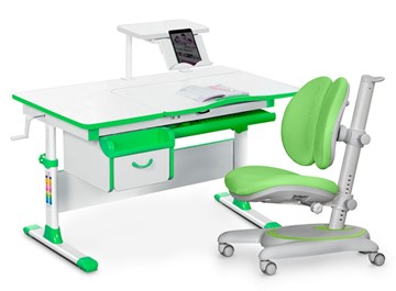 Комплект растущая парта + стул Mealux EVO Evo-40 Z (арт. Evo-40 Z + Y-115 KZ) / (стол+полка+кресло+чехол), белый, зеленый в Братске
