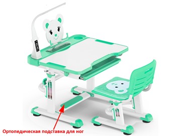 Парта растущая + стул Mealux EVO BD-04 Teddy New XL, с лампой, green, зеленая в Братске