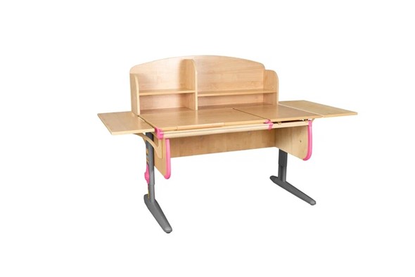 Детский стол-трансформер 1/75-40 (СУТ.25) + Polka_b 1/550 (2 шт.) + Polka_n 1/1200 бежевый/серый/розовый в Ангарске - изображение